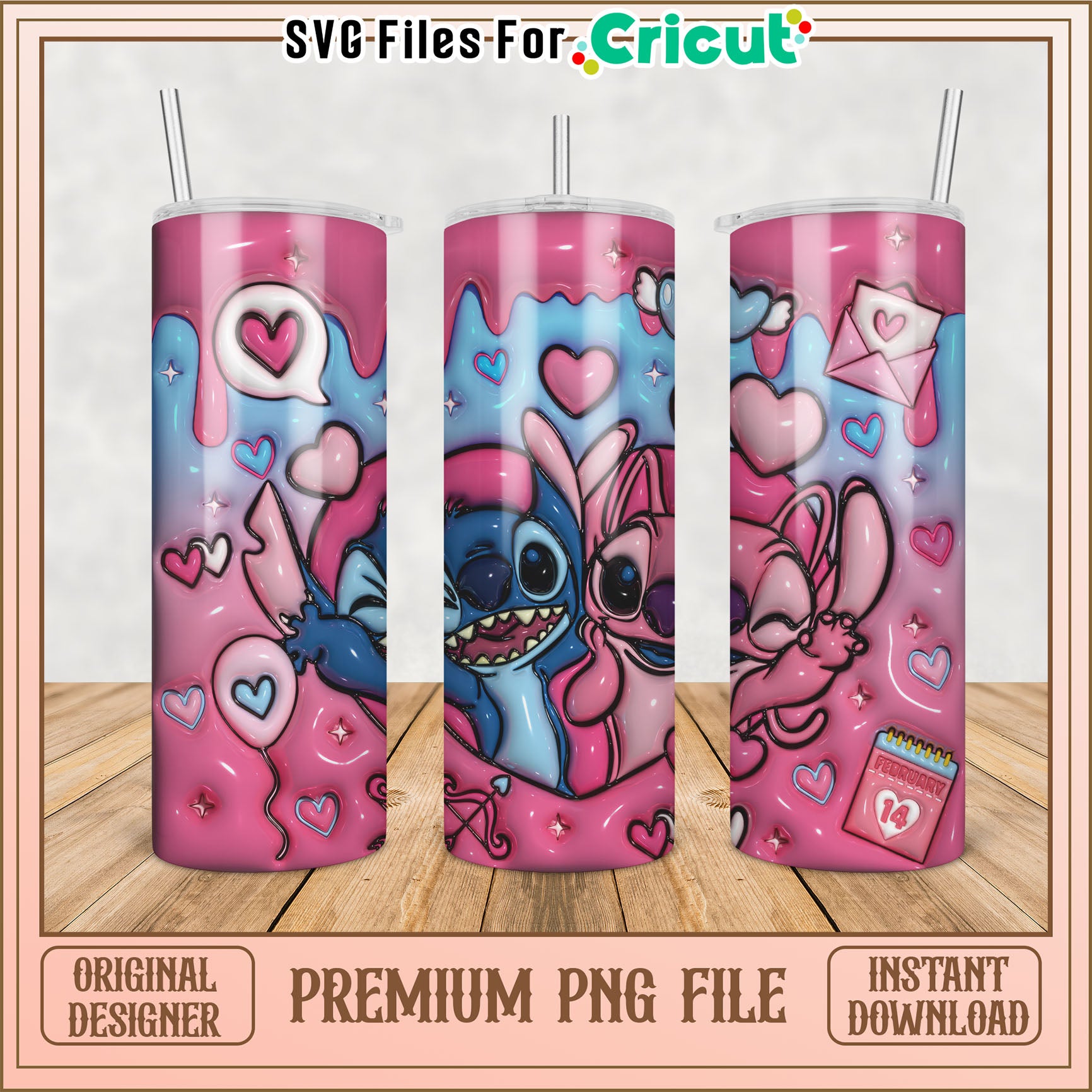 Cute Tumbler PNG File Featuring Stitch and Angel for Cricut Crafts
