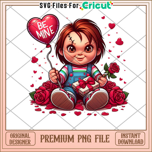 Cute Valentine’s Day PNG Decoration with Heart Balloon and Roses