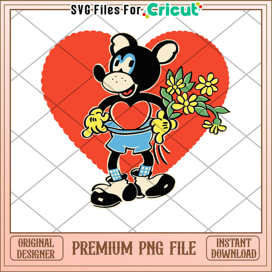 Cute Vintage Mouse Holding Flowers PNG File Download