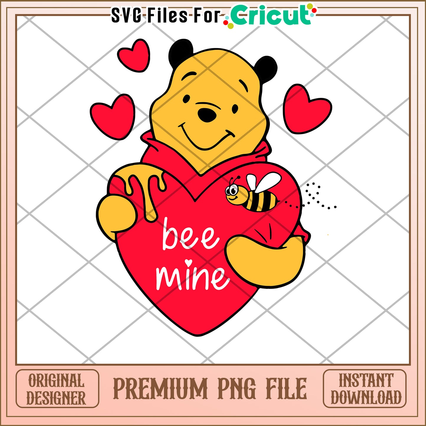 Cute Winnie the Pooh Bee Mine Valentine's PNG Design