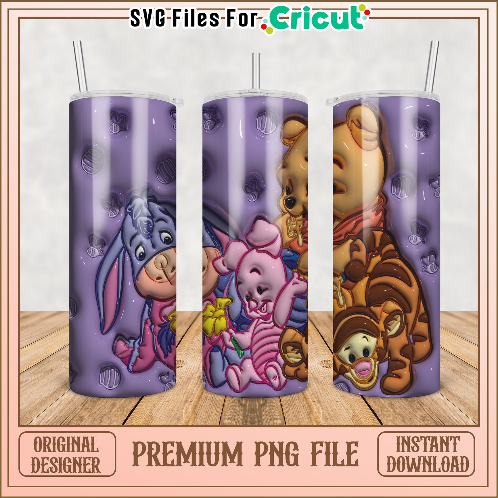 Cute Winnie the Pooh Tumbler Design PNG for Cricut Crafts
