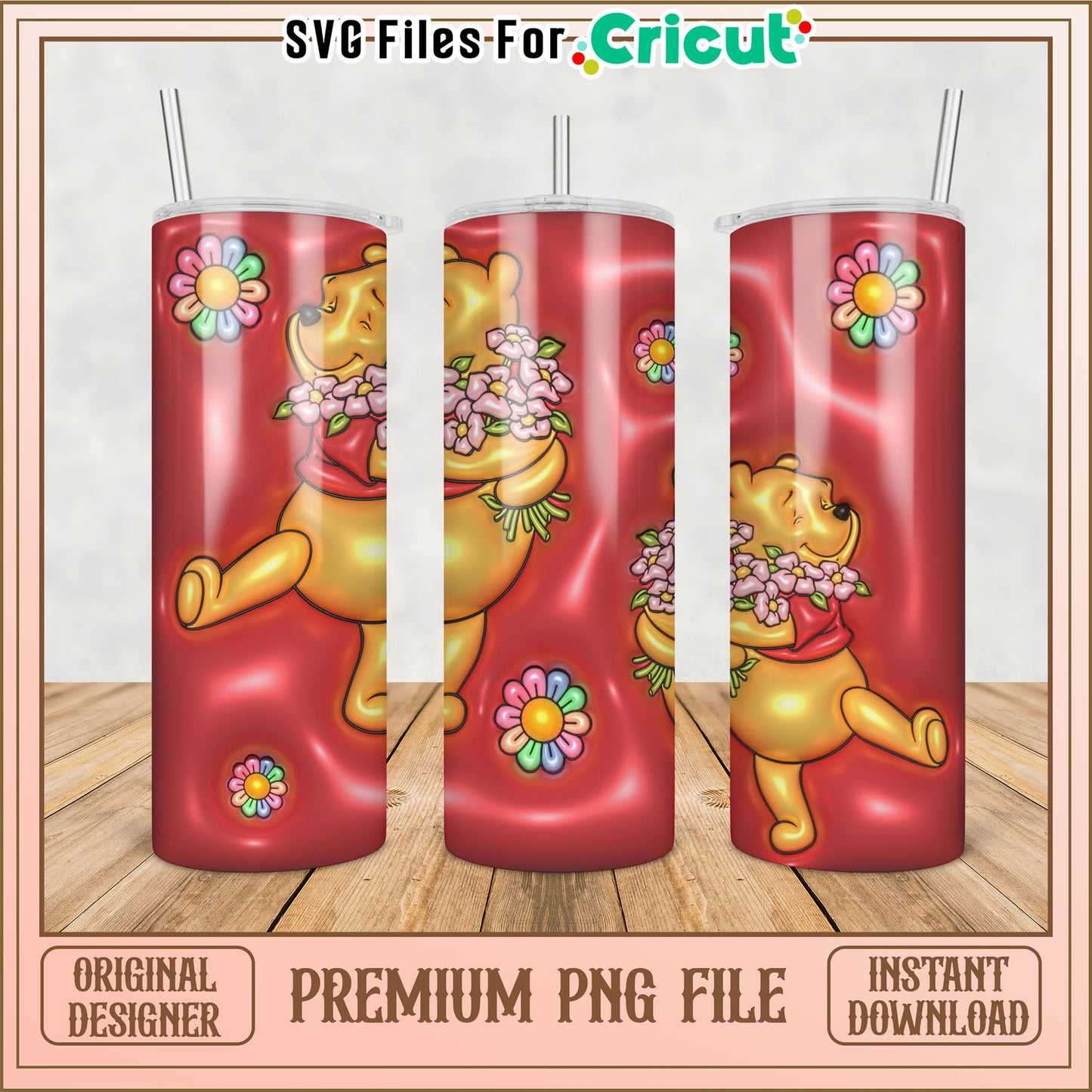 Cute Winnie the Pooh Tumbler PNG Design for Cricut Projects