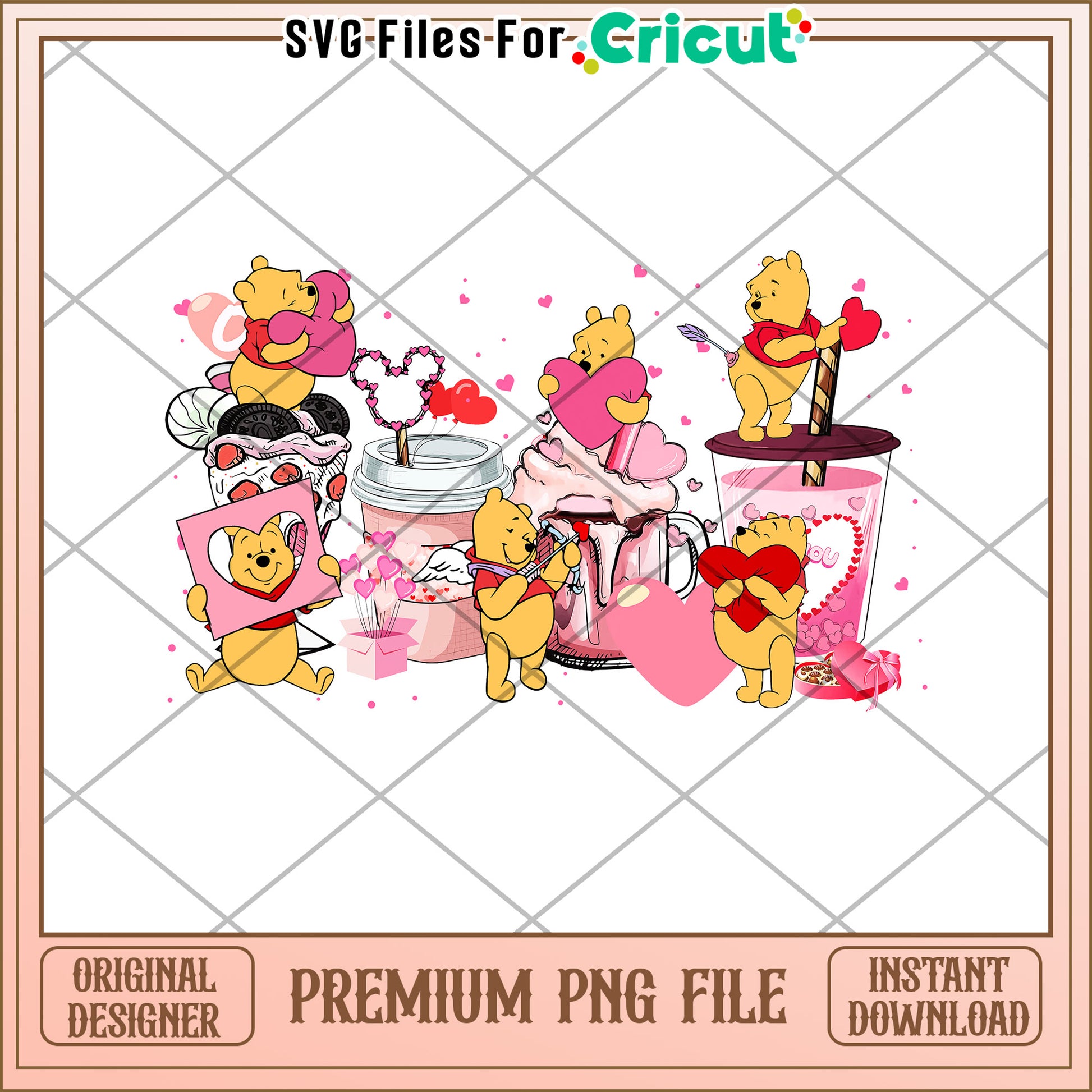 Cute Winnie the Pooh Valentine PNG File for Crafts