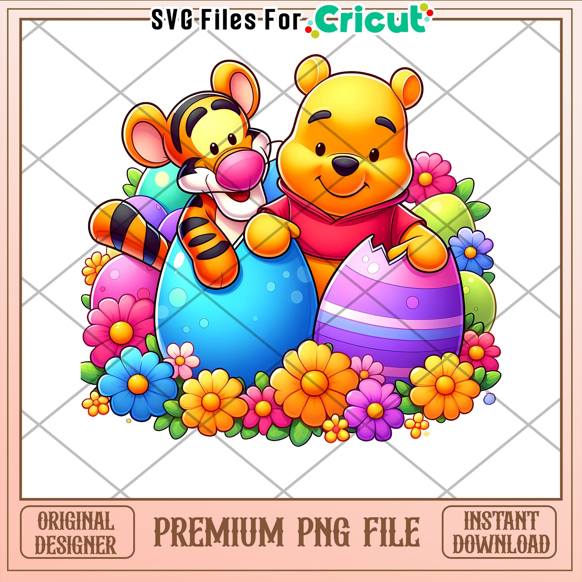 Cute Winnie the Pooh and Tigger Easter PNG Design File