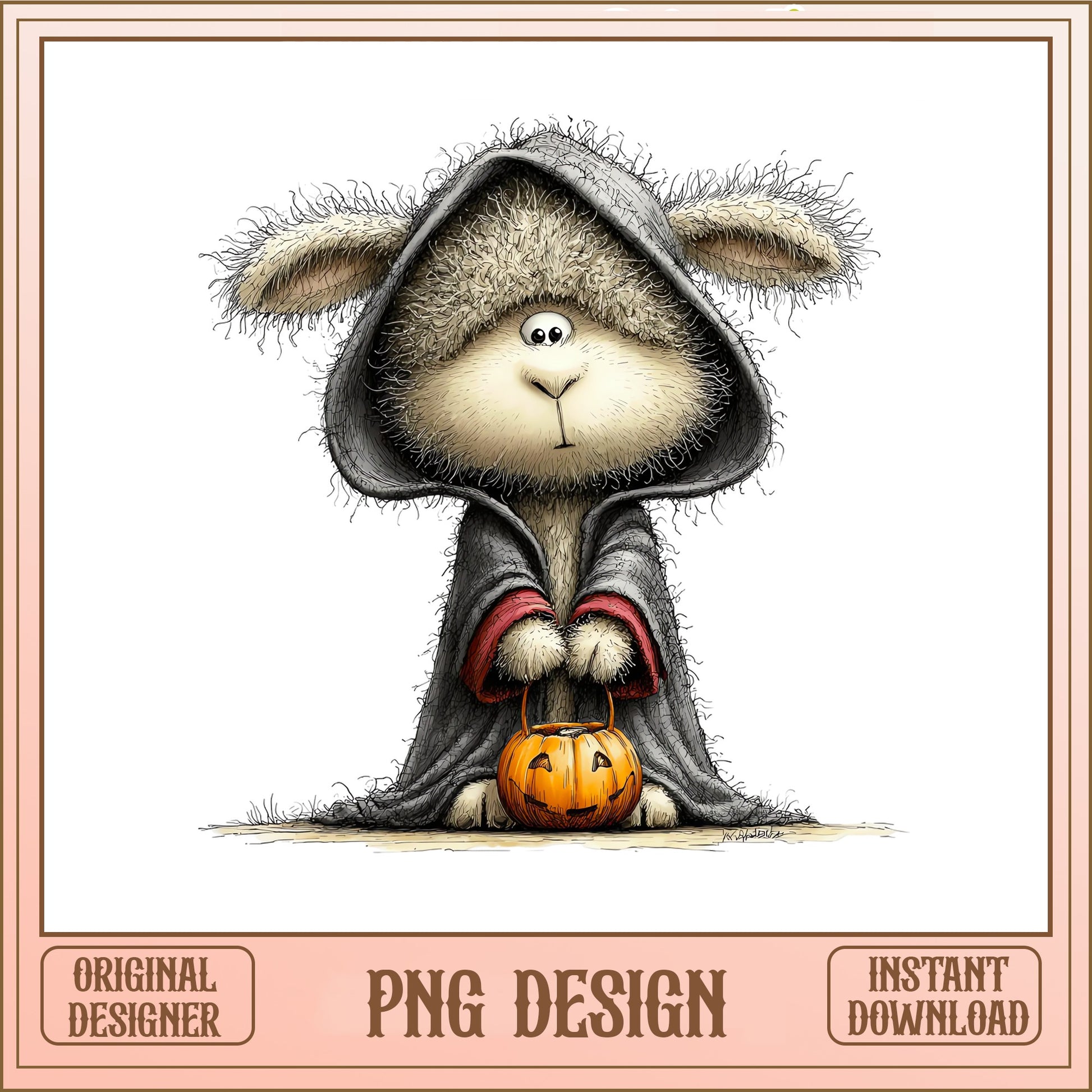 Cute Bunny Halloween PNG, Rabbit Witch Cloak PNG, Pumpkin PNG