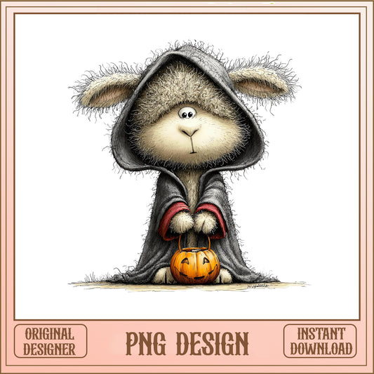 Cute Bunny Halloween PNG, Rabbit Witch Cloak PNG, Pumpkin PNG