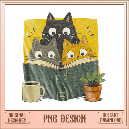 Cute Cats Reading Book PNG, Funny Cat Lover PNG, Book Club PNG