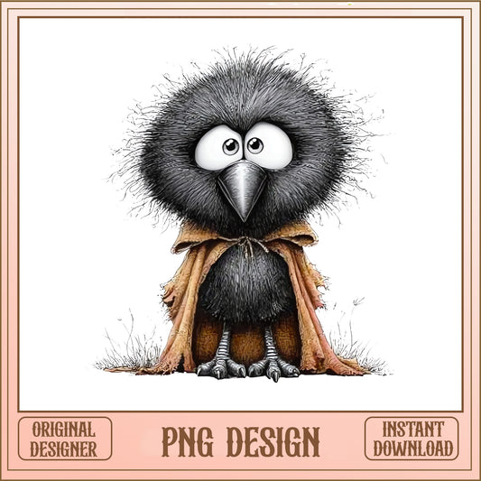 Cute Crow With Cape PNG, Funny Raven Clipart, Halloween PNG