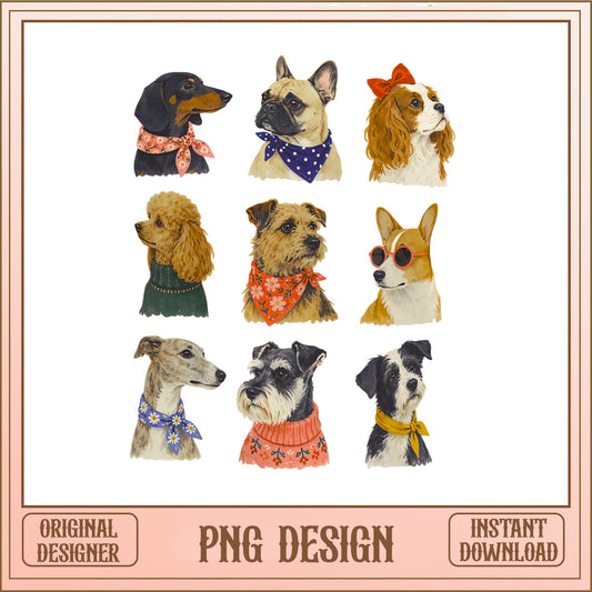 Cute Dog Breeds Clipart Bundle PNG, Watercolor Dog PNG, Pet Lover PNG