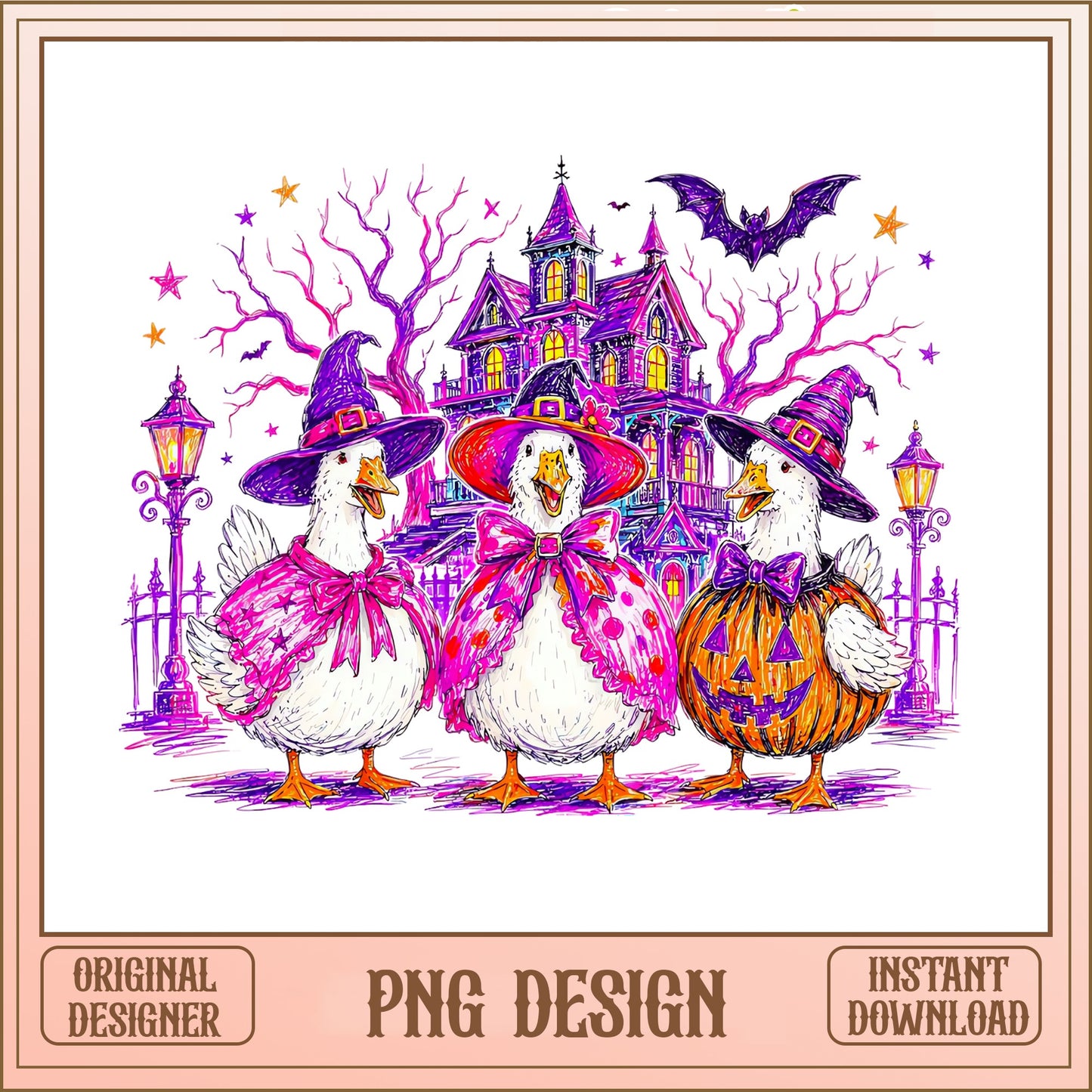 Cute Duck Halloween PNG, Witch Duck Haunted House PNG, Fall Duck PNG