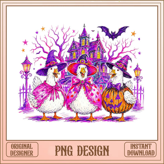 Cute Duck Halloween PNG, Witch Duck Haunted House PNG, Fall Duck PNG