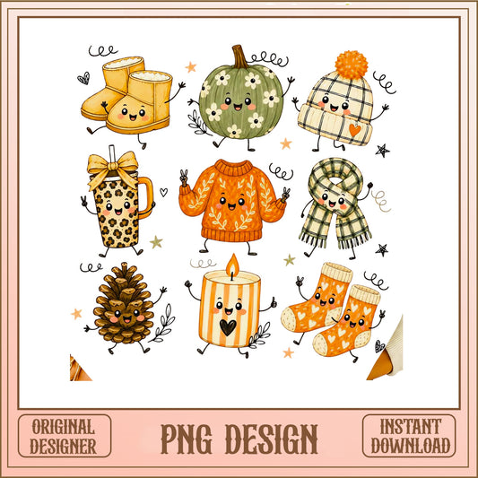 Cute Fall Vibes PNG Bundle, Autumn Clipart, Pumpkin PNG
