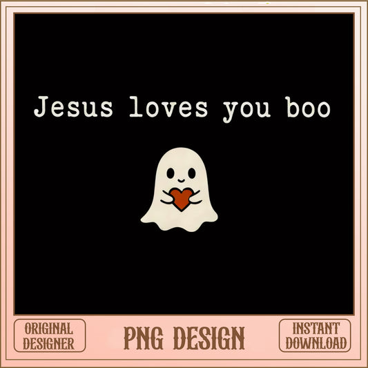 Cute Ghost Jesus Loves You Boo PNG, Christian Halloween PNG, Ghost Heart PNG