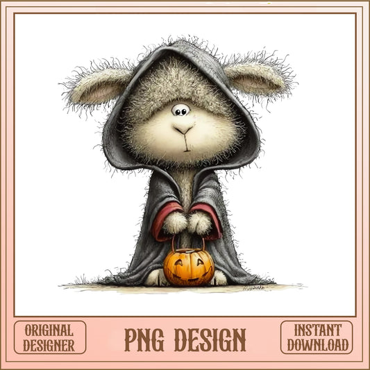 Cute Halloween Lamb PNG, Sheep Witch Costume Clipart, Halloween PNG
