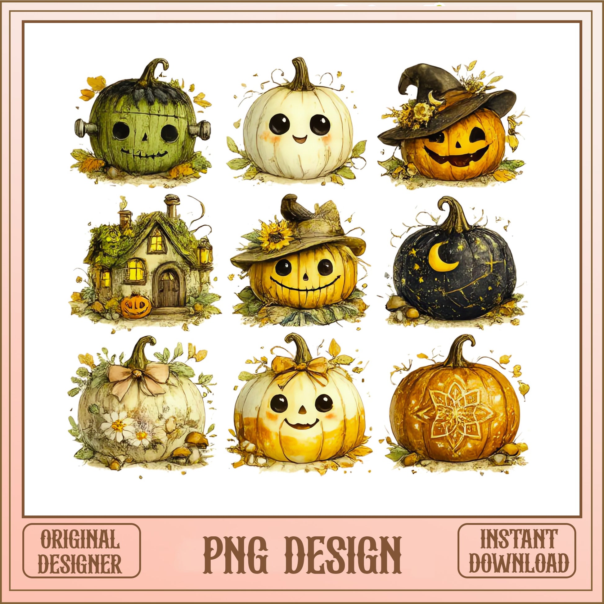 Cute Halloween Pumpkin PNG Bundle, Jack O Lantern PNG, Fall PNG