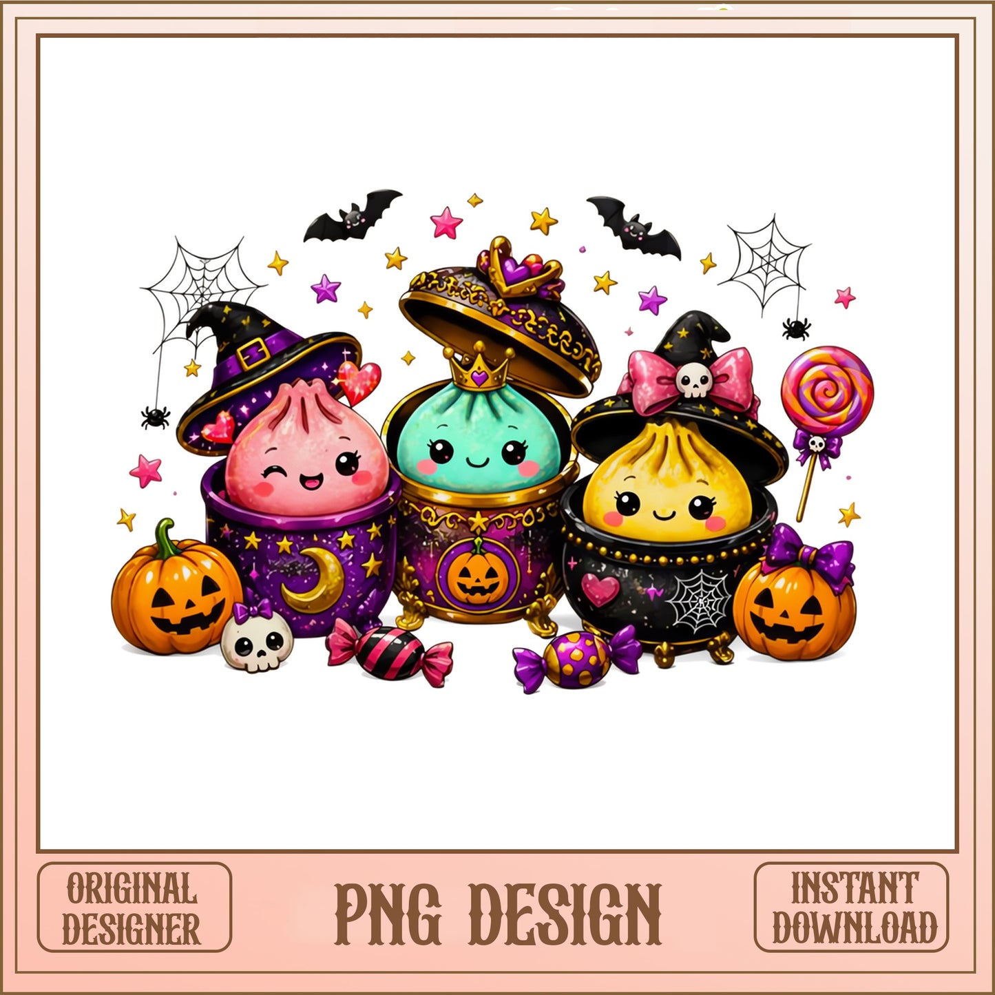 Cute Halloween Witch Candy Cauldron PNG, Spooky PNG, Halloween PNG