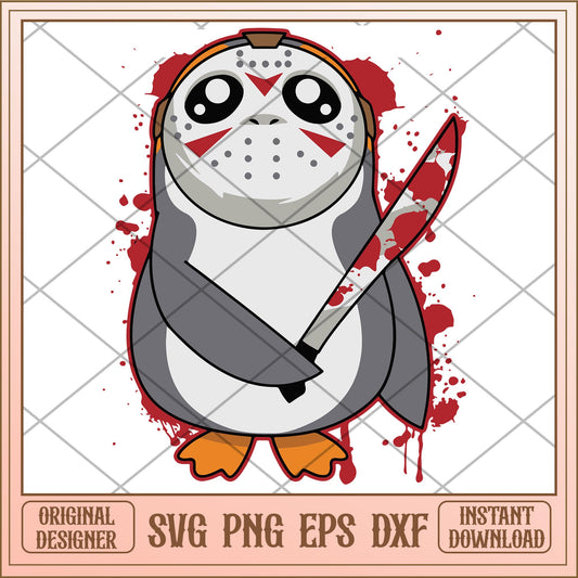 Cute Penguin Jason Mask Friday halloween svg, Horror characters svg, digital download