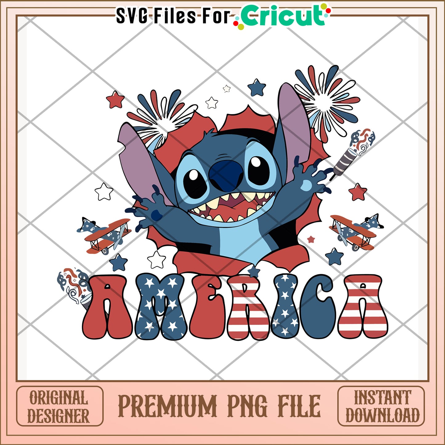 Cute american stitch design png, disney character png, 4th of july png