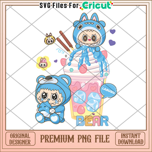 Cute blue bear labubu png, cute labubu png, labubu popmart png