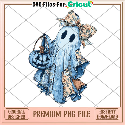 Cute blue ghost png, halloween candy png, halloween decor png