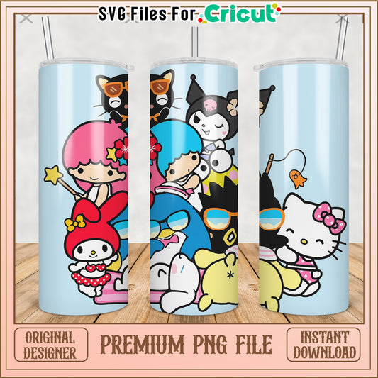 Cute cartoon characters tumbler png, cute characters png, kuromi hello kitty​ png