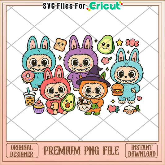 Cute characters labubu png, halloween candy png, pop mart labubu dolls​​ png