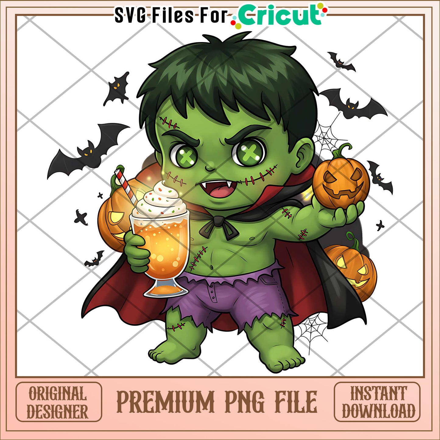 Cute chibi hulk png, halloween png, halloween characters png