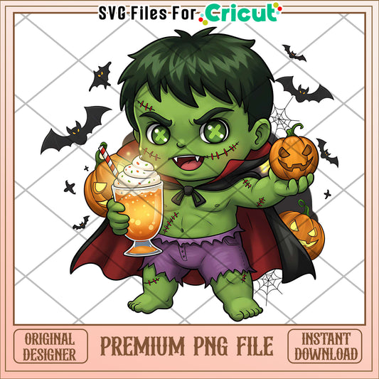 Cute chibi hulk png, halloween png, halloween characters png
