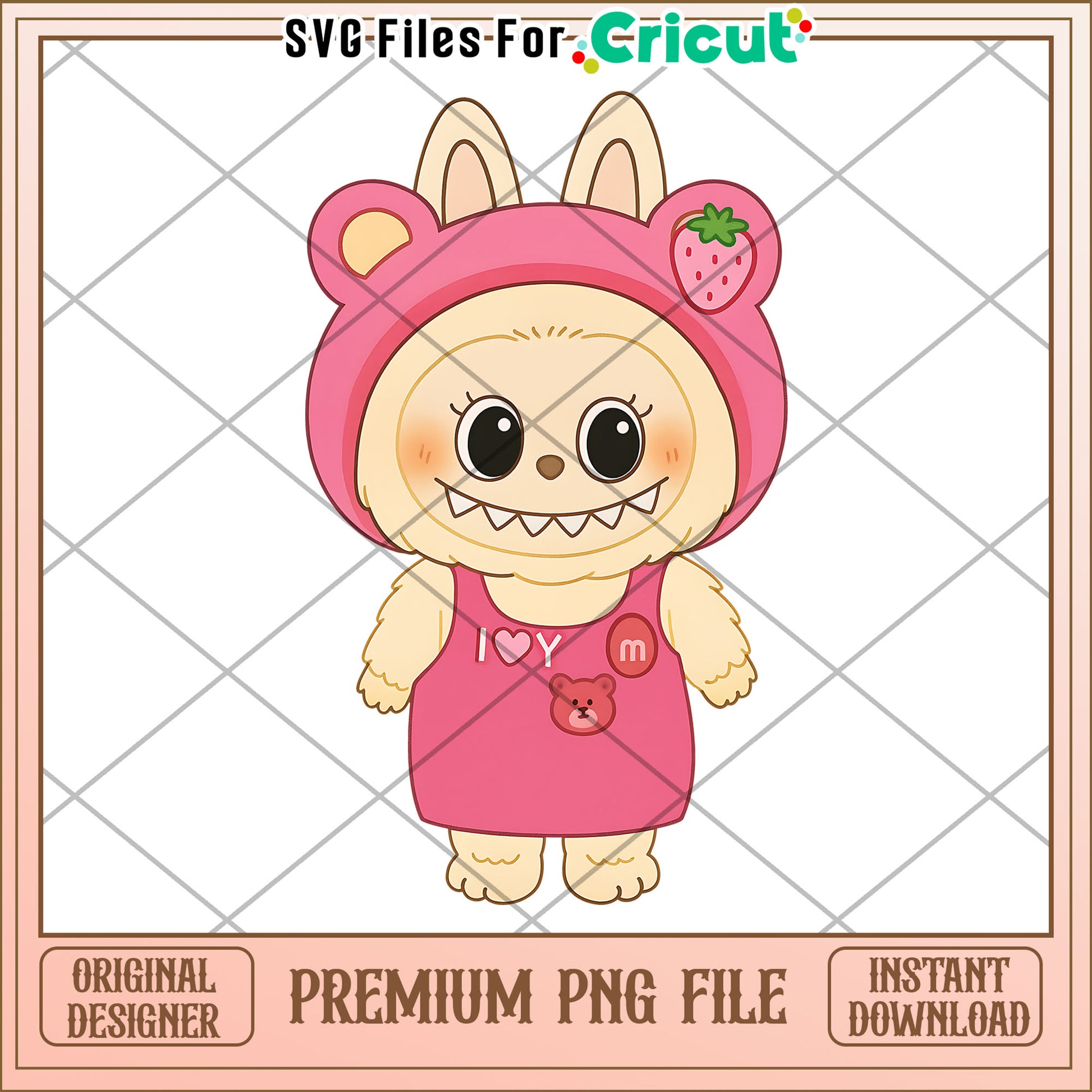 Cute design strawberry labubu png, cute labubu png, labubu popmart png