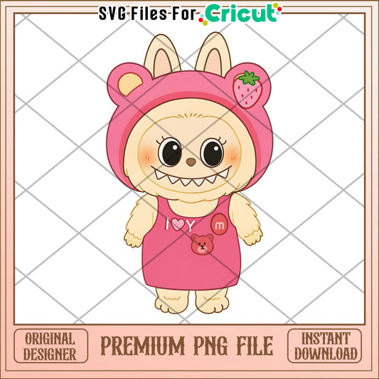 Cute design strawberry labubu png, cute labubu png, labubu popmart png
