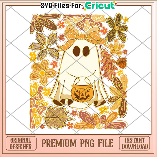 Cute fall ghost with bowtie design png, greatest time of the year png, halloween holiday png