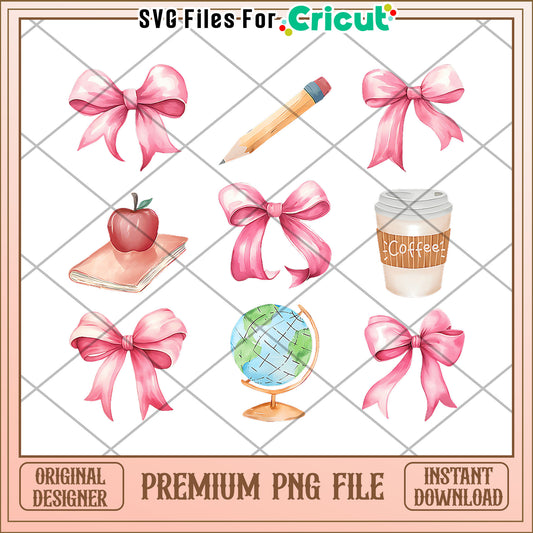 Cute girl school items png, cute stationery design png, back to school items png