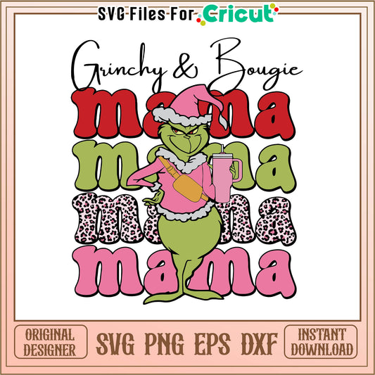 Cute grinchy and bougie mama cartoon svg, cute grinch​ svg