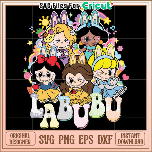 Cute labubu disney princess design svg, labubu in princess costume svg, disney princess svg