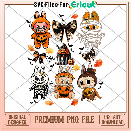 Cute labubu halloween png, spooky fall png, halloween candy png