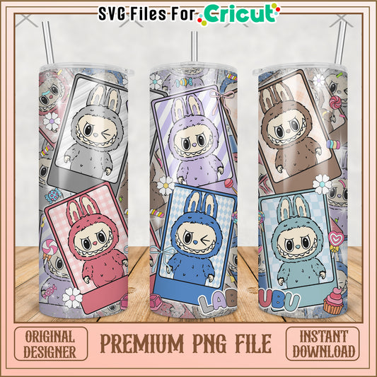Cute labubu tumbler picture frame png, labubu macaron​ png, the monsters labubu​ png