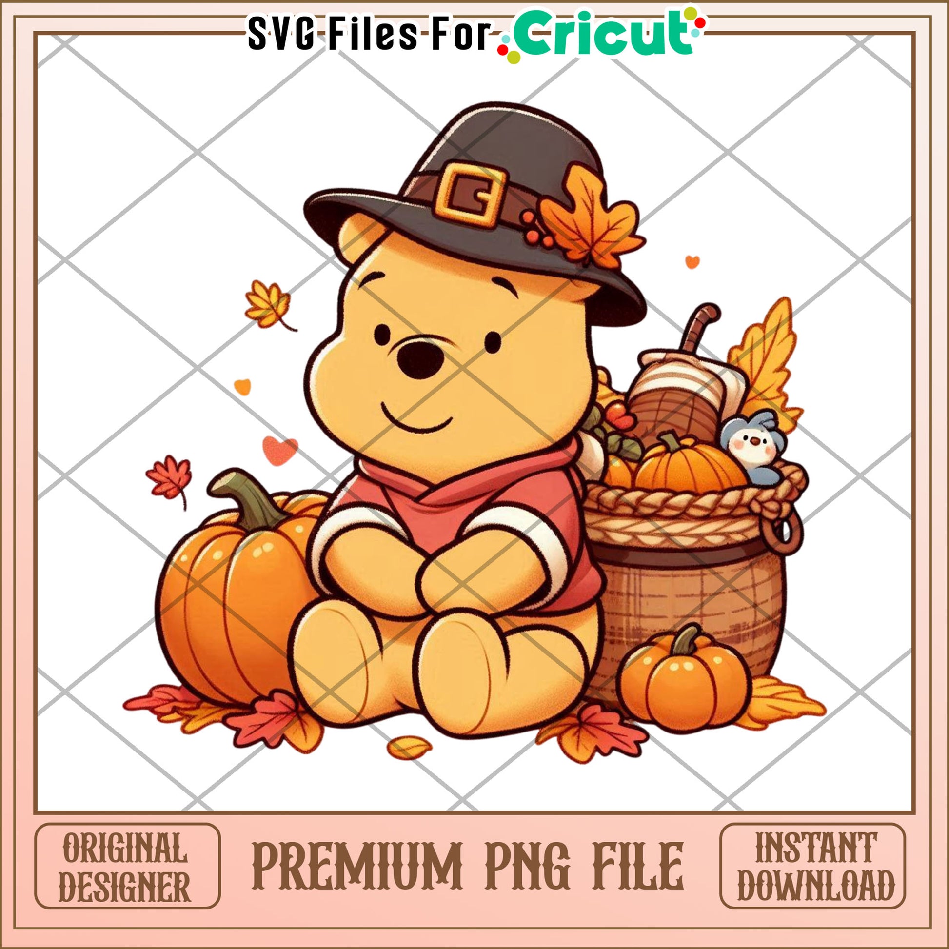 Cute pooh design png, thanksgiving season png, winnie the pooh png