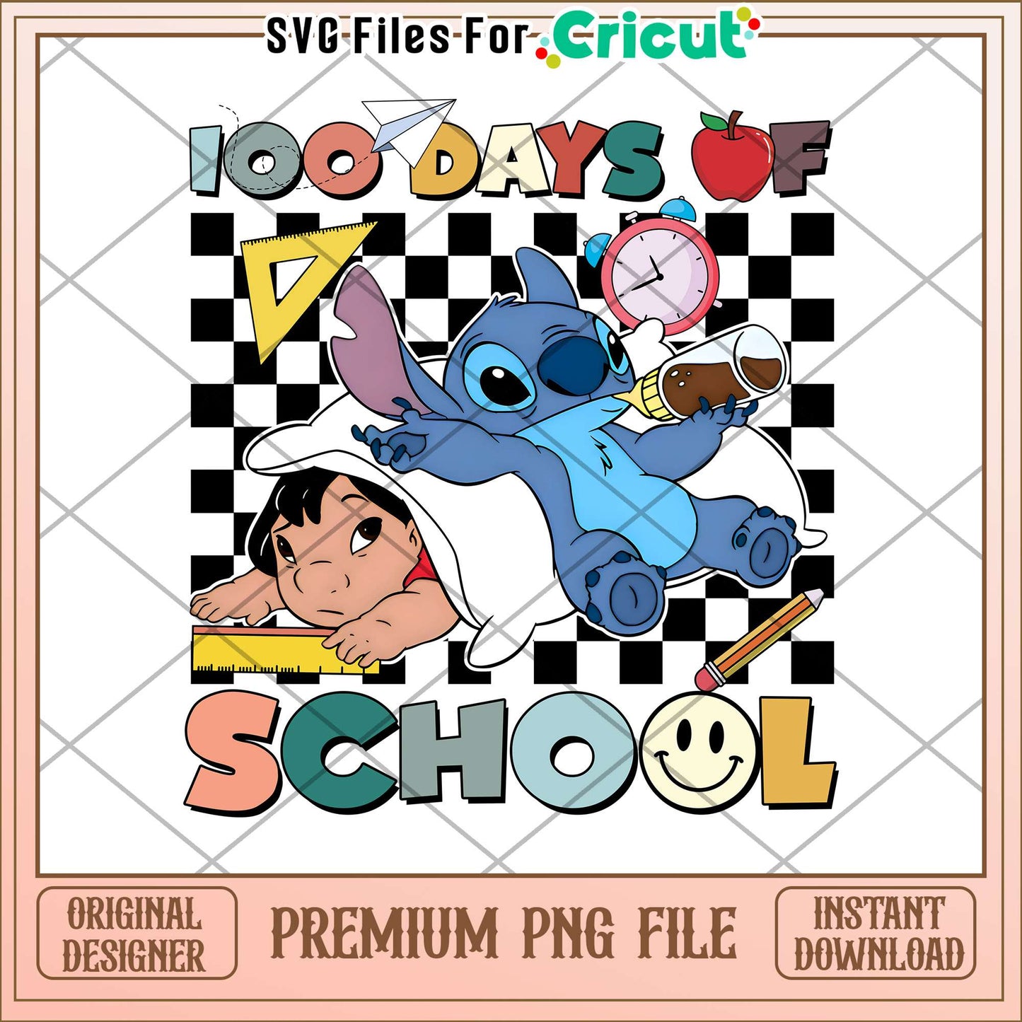 Cute stitch 100 days of school png, stitch character png