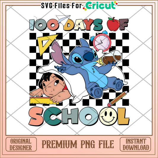 Cute stitch 100 days of school png, stitch character png