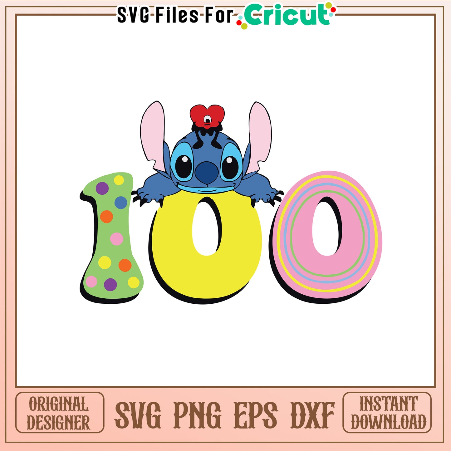 Cute stitch 100 svg, stitch character svg, disney school svg