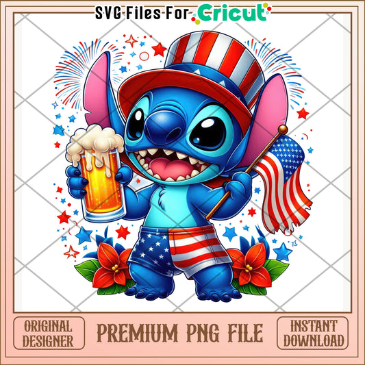 Cute stitch american flag png, independence day png, freedom america png