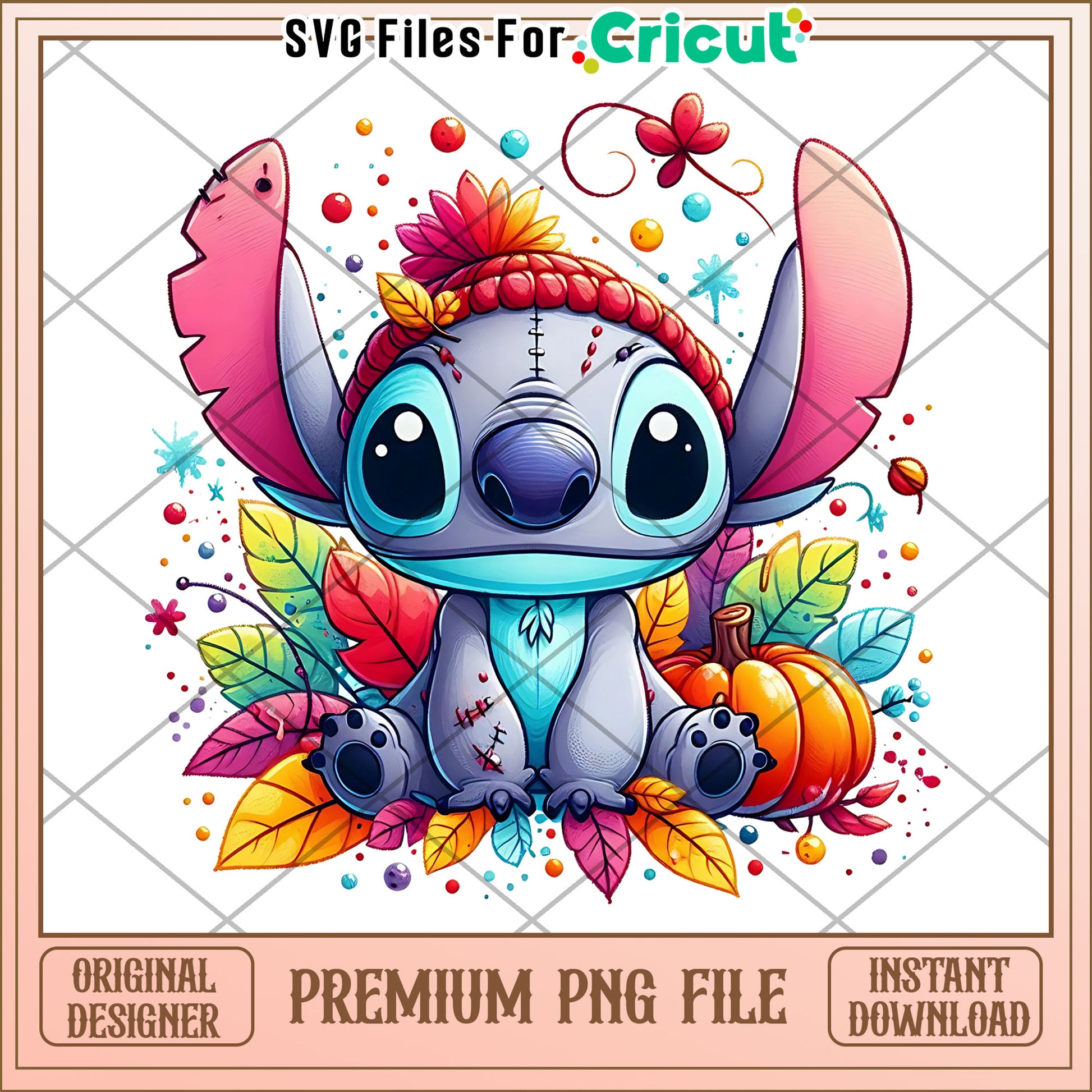 Cute stitch design png, autumn png, fall cute characters png