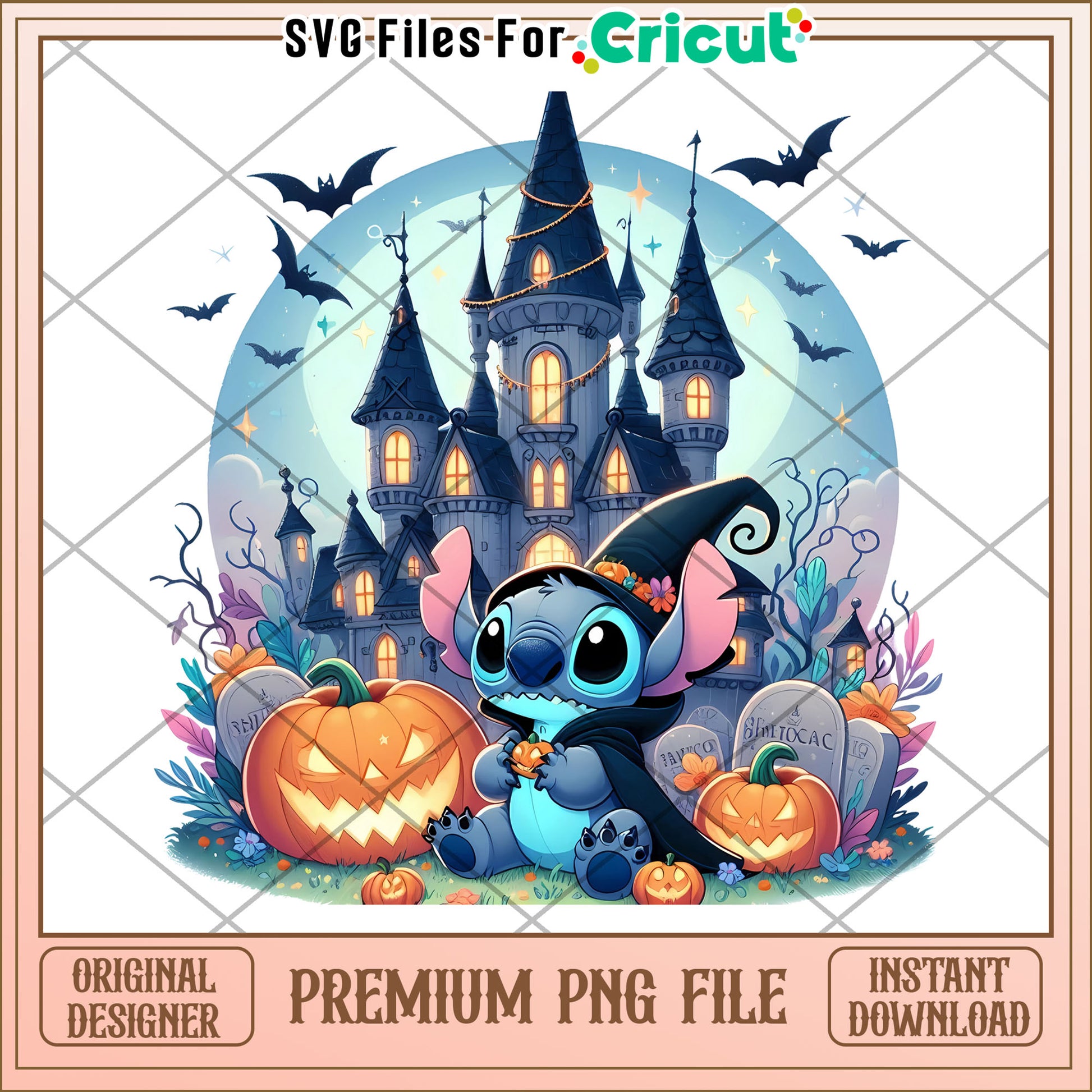 Cute stitch in castle png, spirit halloween png, funny stitch png