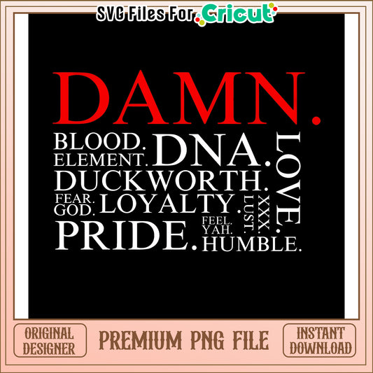 DAMN Word Art PNG Cricut File