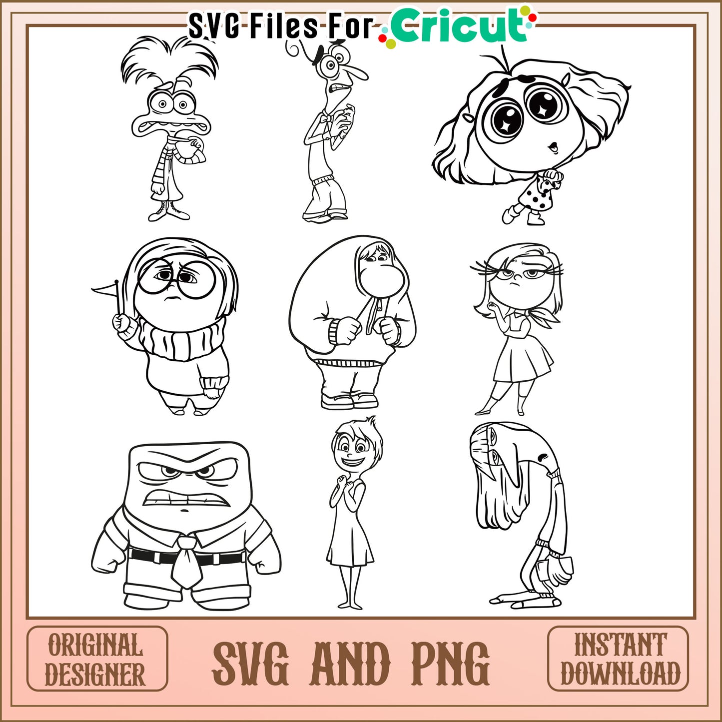 Inside out members black white bundle svg, inside out characters​ svg