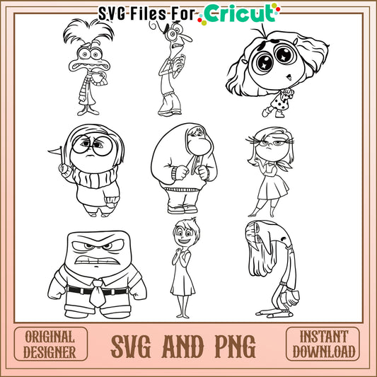 Inside out members black white bundle svg, inside out characters​ svg