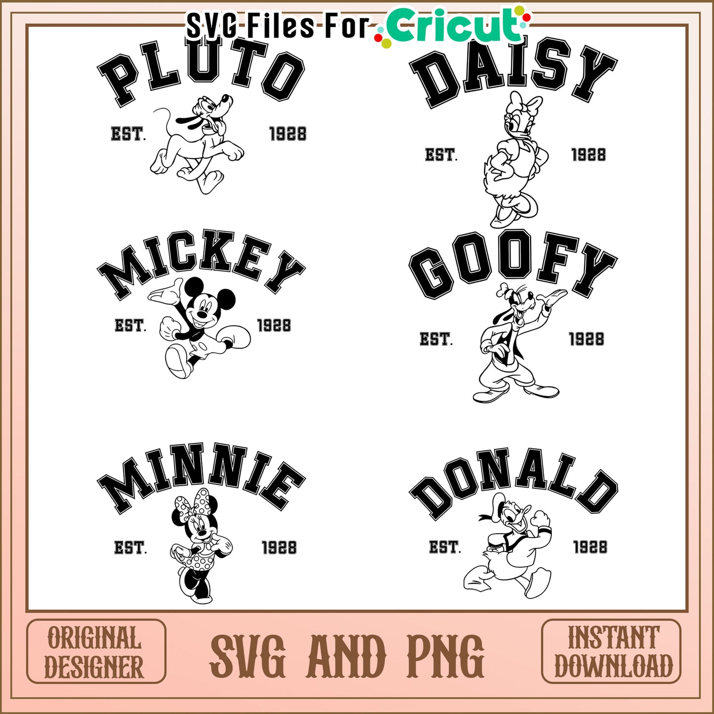 Mickey friends est 1928 black white bundle svg, disney mickey​ svg