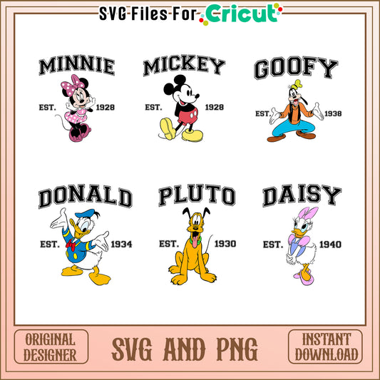 Mickey est 1928 white bundle svg, mickey characters​ svg