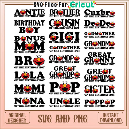 Elmo face of the birthday boy bundle svg, elmo happy birthday​ svg