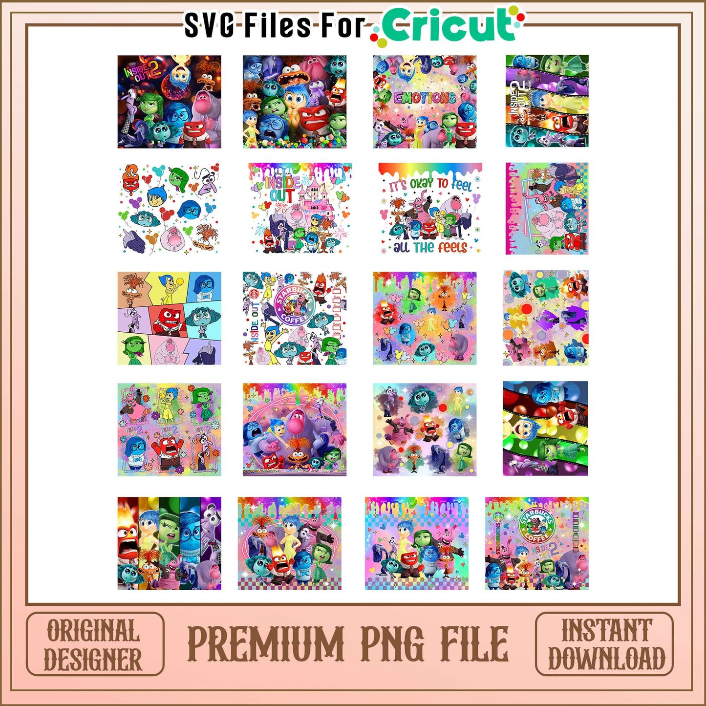 Inside out 2 tumbler design bundle png, cartoon inside out​ png